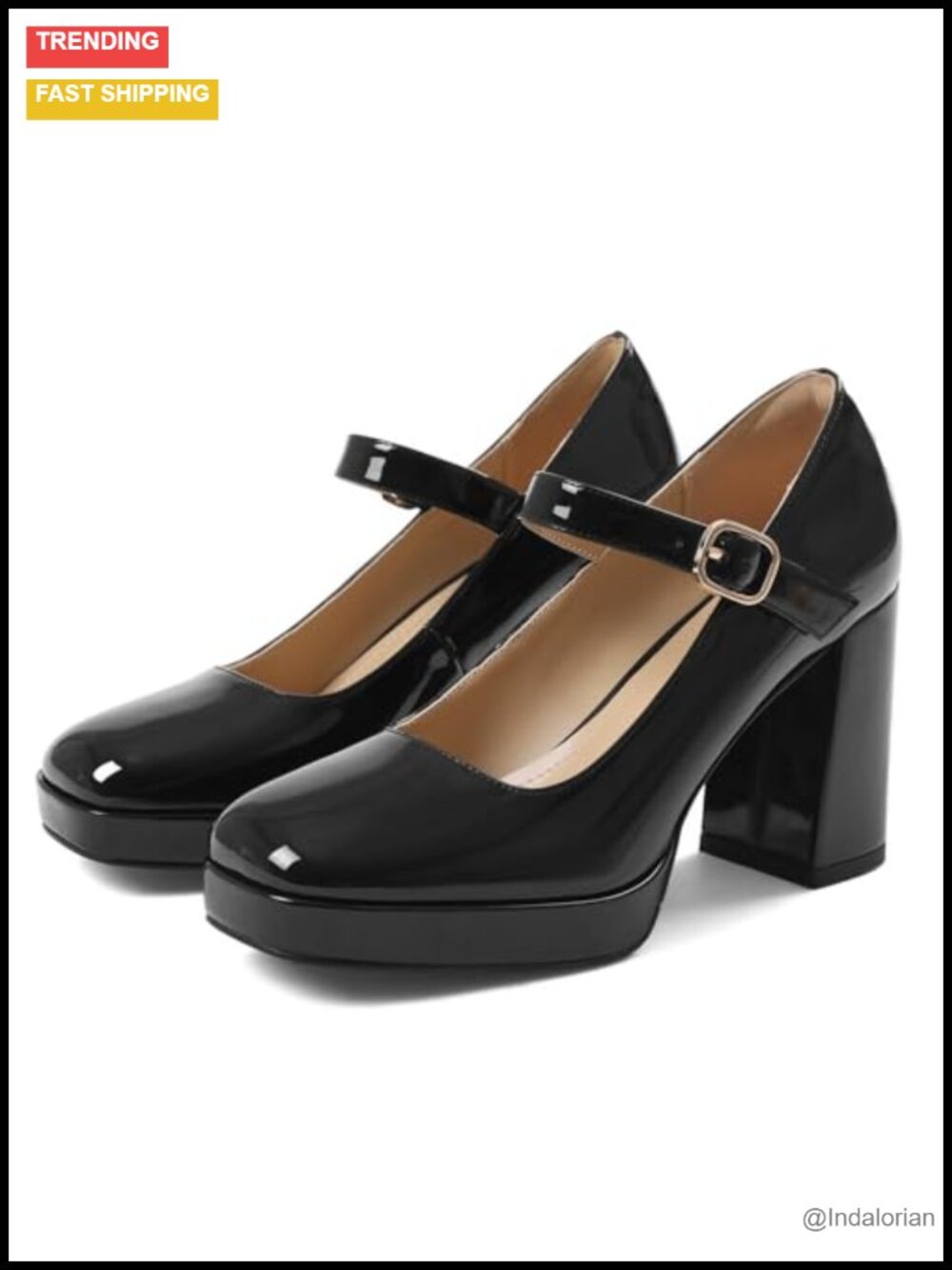 Mary Jane Platform Heels Ankle Strap Chunky Block Pumps Waterproof PU